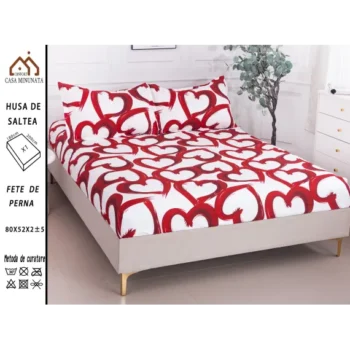 Husă de pat cu elastic, bumbac satinat, 2 fețe de pernă
