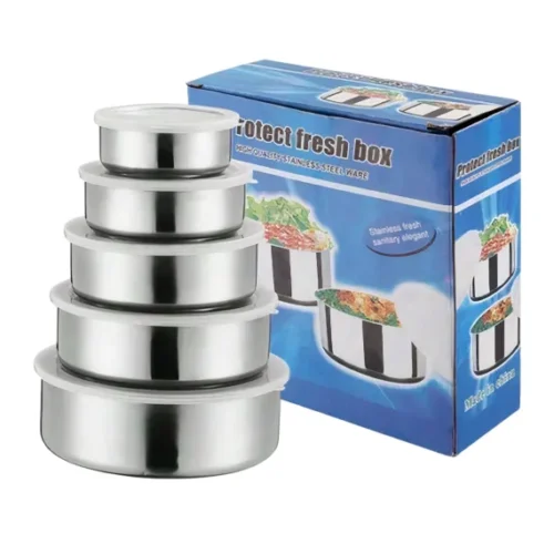 Caserole din inox, 5 buc, capac ermetic