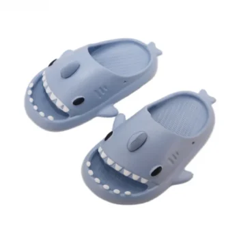 Papuci veseli copii, formă de rechin, bleu-gri