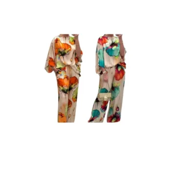 Compleu 2 piese, model floral, fibră sintetică