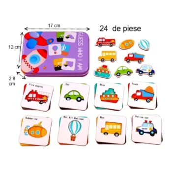 Puzzle mijloace de transport în cutie metalică, 24 de piese
