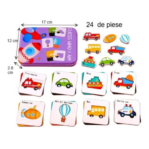 Puzzle mijloace de transport în cutie metalică, 24 de piese