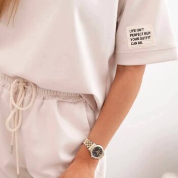Compleu sport-casual, mesaj *Life isn*t perfect, but your life can be*, bej