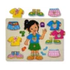 Puzzle vestimentație, fetiță, din lemn, cu mâner