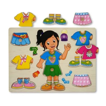 Puzzle vestimentație, fetiță, din lemn, cu mâner