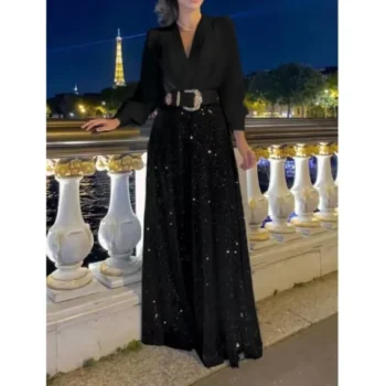 Salopetă elegantă, neagră, mărime XL