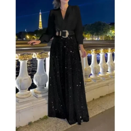 Salopetă elegantă, neagră, mărime L