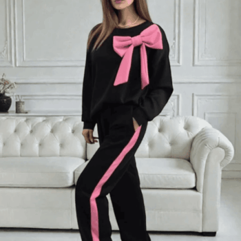 Compleu cu mânecă scurtă Glory,negru, cu fundă colorată