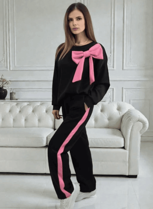 Compleu cu mânecă scurtă Glory,negru, cu fundă colorată