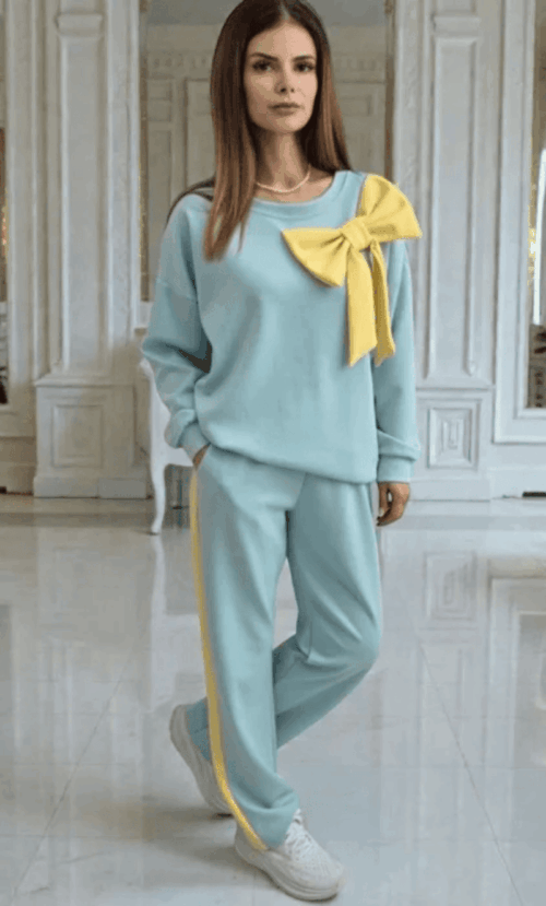 Compleu cu mânecă scurtă Glory, light green, cu fundă colorată